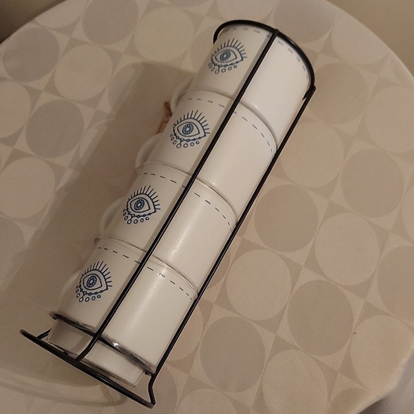 Stackable White and Blue Evil Eye Mug Set With Metal Stand - Picture 7 of 8